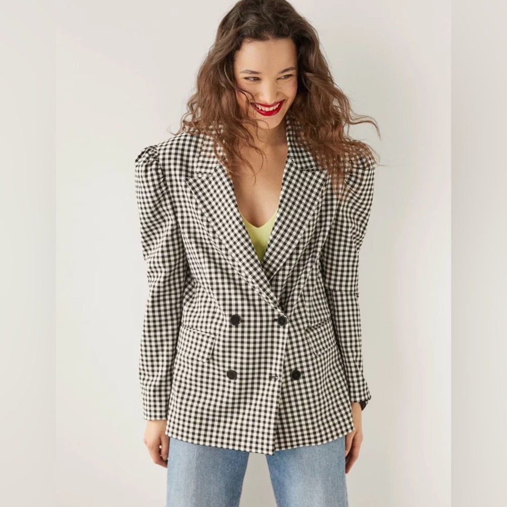 Bershka Voluminous blazer with gingham print